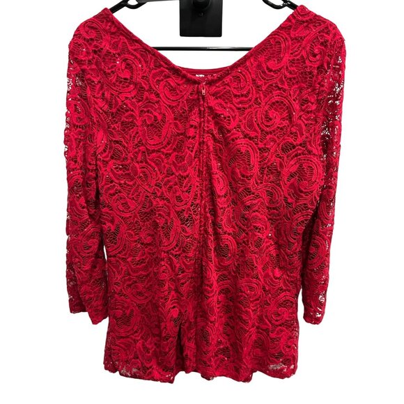 Onyx Nite Red Lace Sheer Blouse Sz XL - Picture 2 of 9